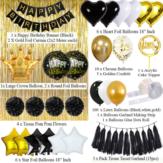 Birthday Decoration Set (Black, White and Gold)