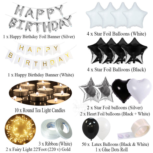 Happy Birthday/ Anniversary/ Bride to be Set (Black, White and Silver)