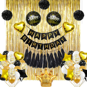 Birthday Decoration Set (Black, White and Gold)
