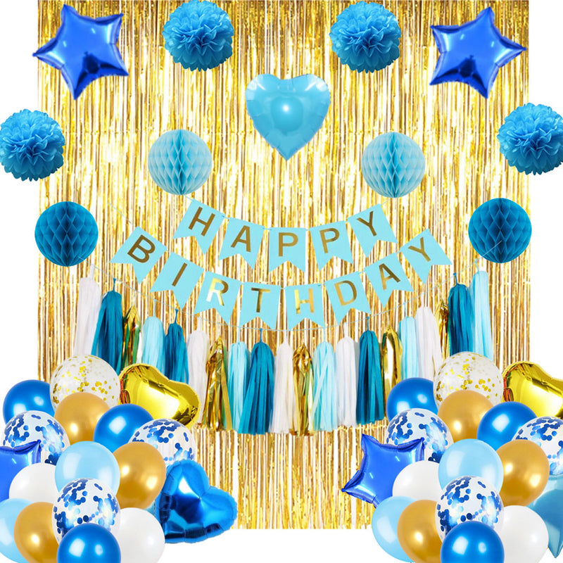 Birthday Decoration Set (Blue, White and Gold)