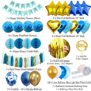 Birthday Decoration Set (Blue, White and Gold)