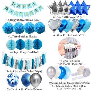 Birthday Decoration Set (Blue, White and Silver)