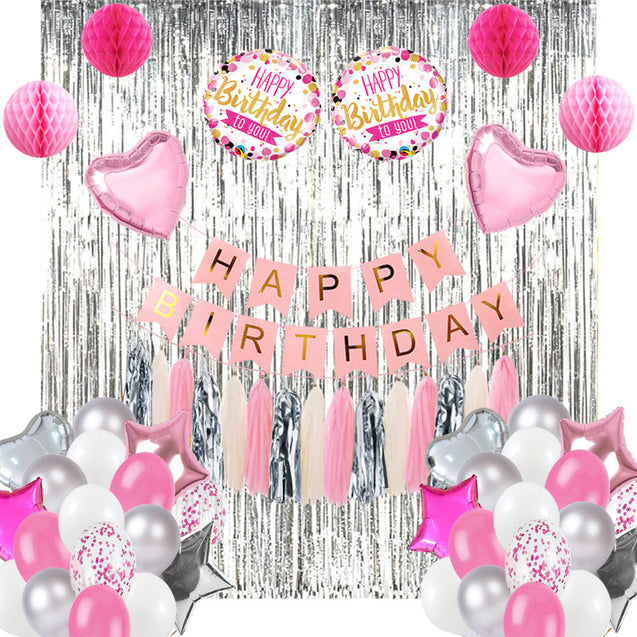 Birthday Decoration Set (Pink, White and Silver)