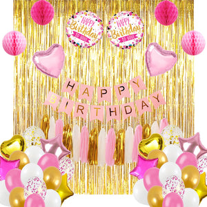 Birthday Decoration Set (Pink, White and Gold)