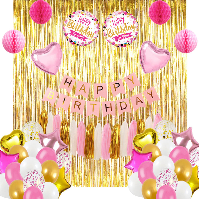 Birthday Decoration Set (Pink, White and Gold)