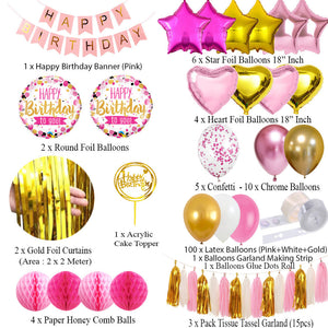 Birthday Decoration Set (Pink, White and Gold)
