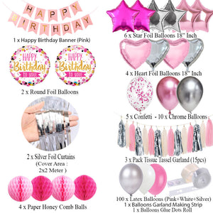 Birthday Decoration Set (Pink, White and Silver)