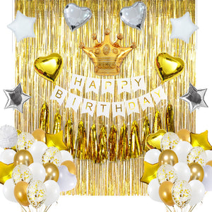 Happy Birthday Decoration Set (White and Gold)