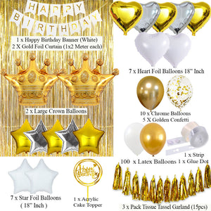 Happy Birthday Decoration Set (White and Gold)