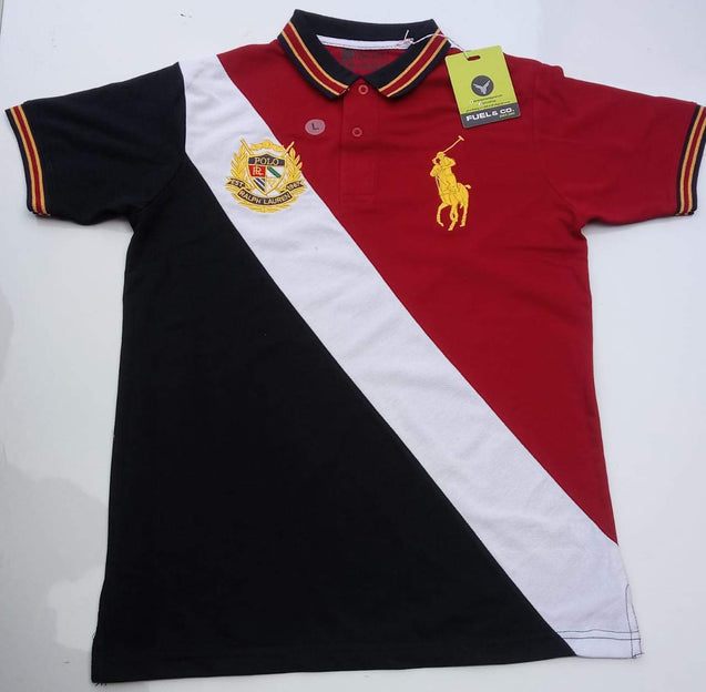 Blue & Red - Striped Polo T shirt in Pakistan with Gold Logo