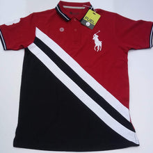 Blue & Red - Striped Polo T shirt with White Logo