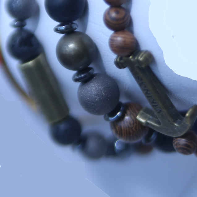 MULTI-LAYER LEATHER AND CHROME BEADS MEN BRACELETS