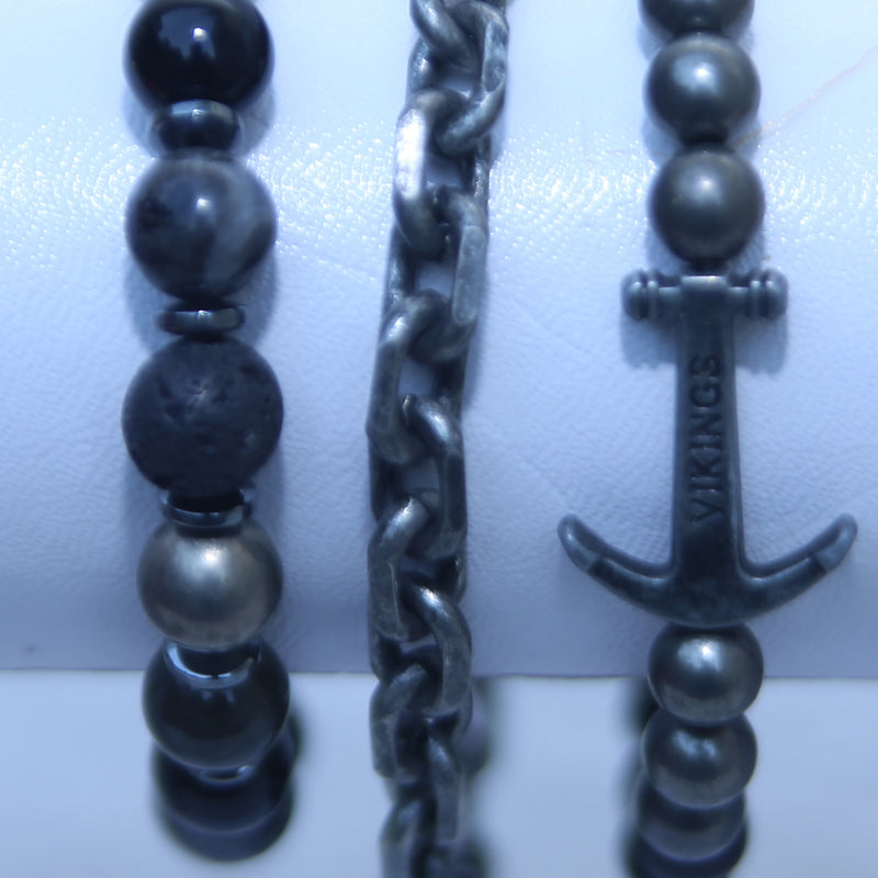 MULTI-LAYER CHROME PLATED BEADS MEN BRACELETS