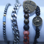 MULTI-LAYER LEATHER AND CHROME PLATED BEADS MEN BRACELETS