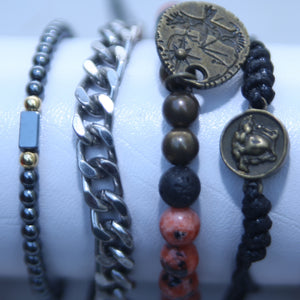 MULTI-LAYER LEATHER AND CHROME PLATED BEADS MEN BRACELETS