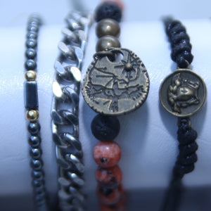 MULTI-LAYER LEATHER AND CHROME PLATED BEADS MEN BRACELETS
