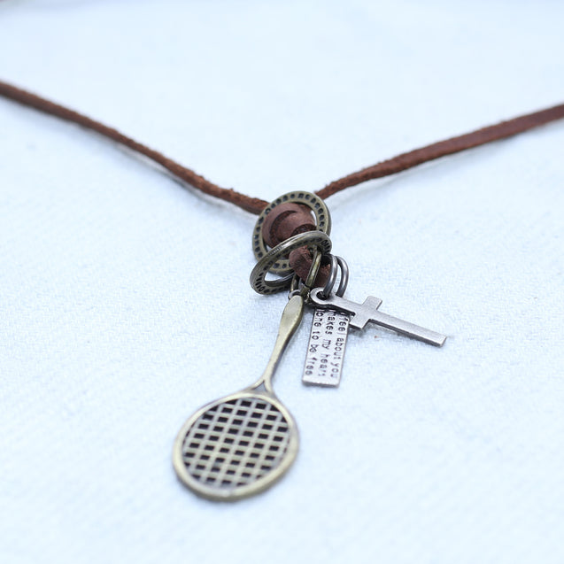 Oxidized Chrome Plated Racket Head Pendant﻿