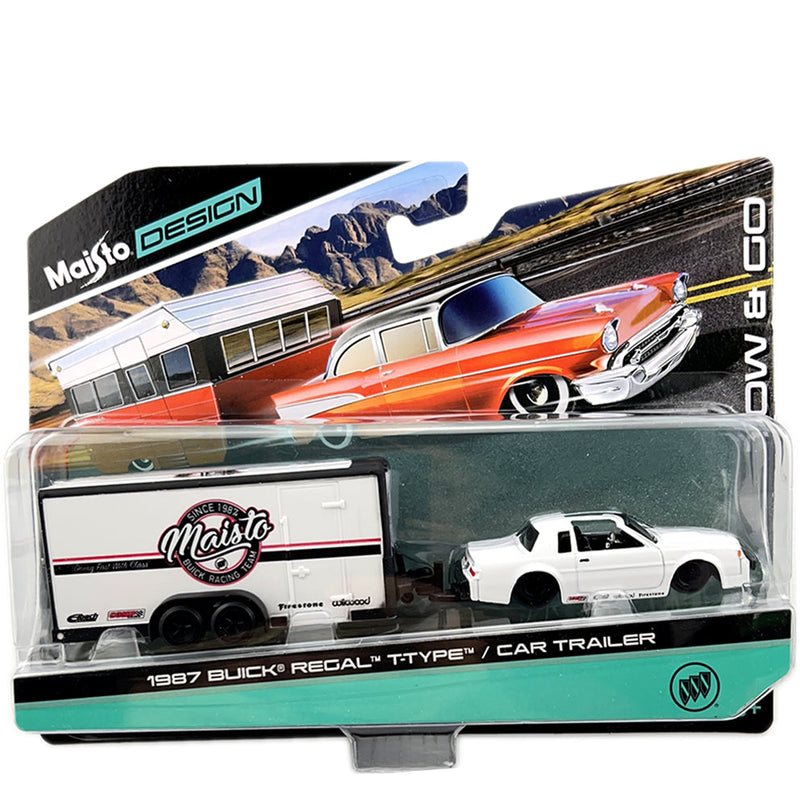 Maisto 1:64 - Tow & Go - 1987 Buick Regal With Car Trailer (White)
