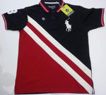 Red & Blue - Striped Polo T shirt with White Logo