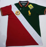 Red & Green - Striped Polo T shirt with Gold Logo