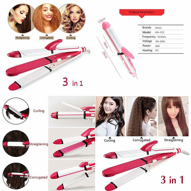 Kemei Km-1291 3 In 1 Professional Hair Straightener